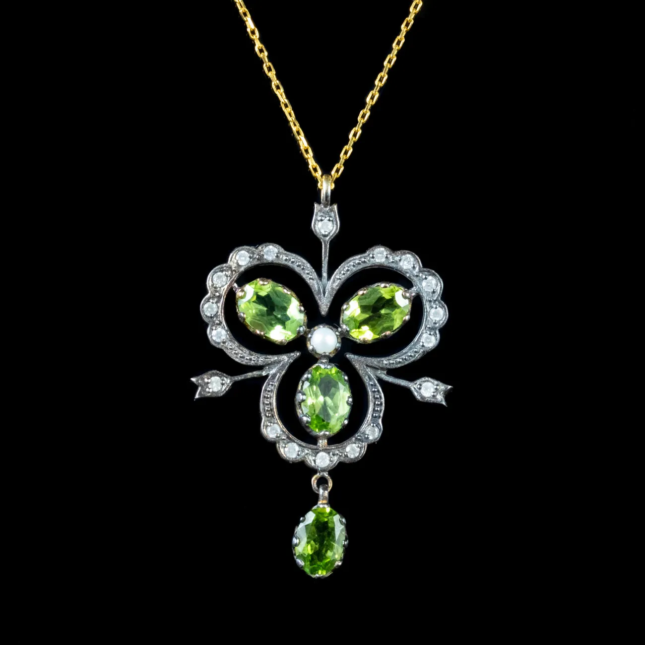 Peridot Pendant Necklace Pearl Diamond Silver 18Ct Gold