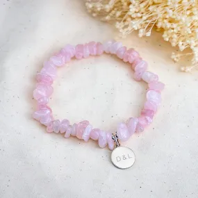 Personalised Rose Quartz Crystal Chip Bracelet with Charm