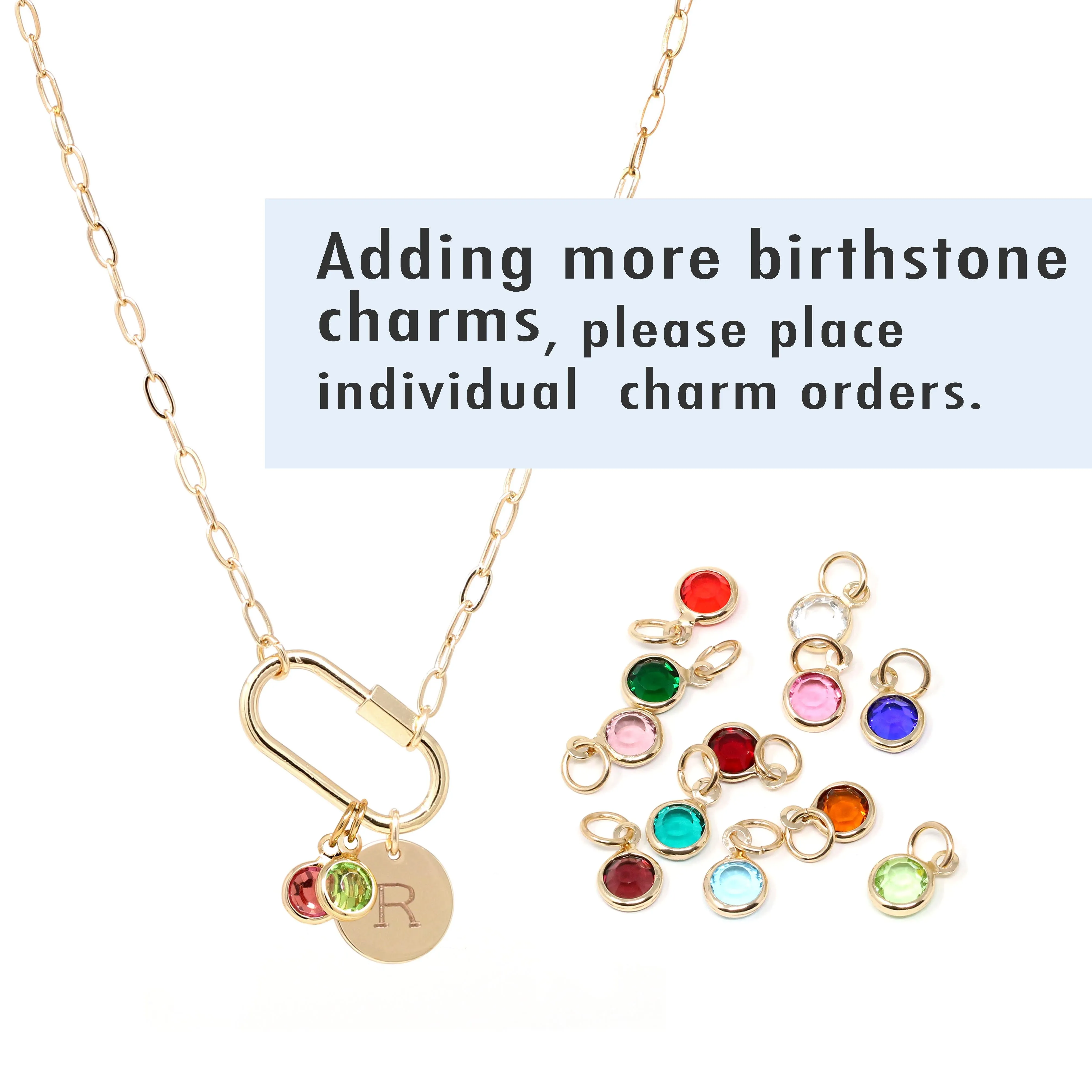 Personalized Initial & Birthstone Mini Carabiner Necklace