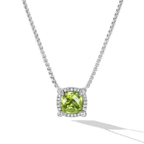 Petite Chatelaine Pavé Bezel Pendant Necklace in Sterling Silver with Peridot and Diamonds, 7mm