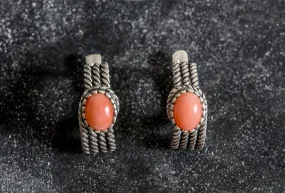 Pink Coral Earrings - Vintage Drop Earrings - Braided Rope Earrings