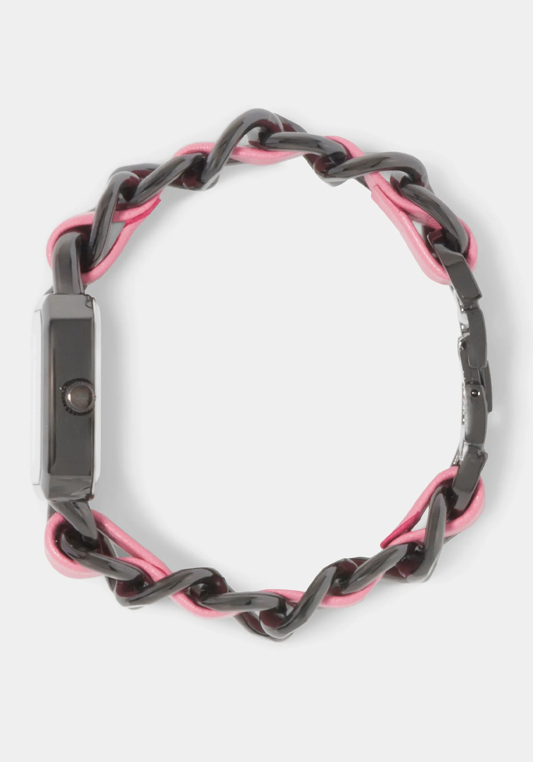 Pink Strap and Gun Metal Chain Link Bracelet Watch