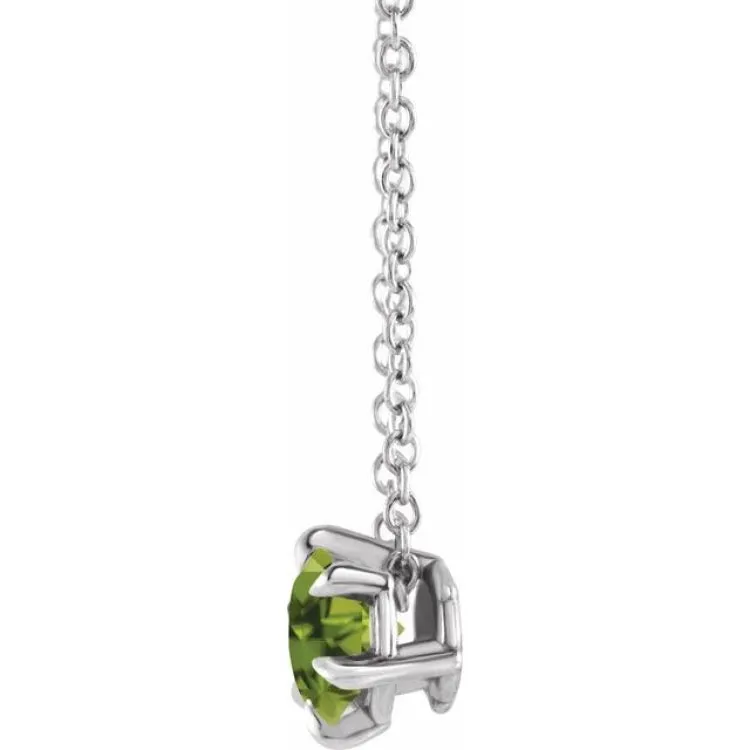 Platinum 5 mm Natural Peridot Solitaire 16-18" Necklace