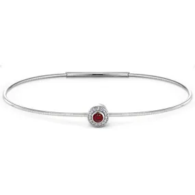 Platinum Finish Sterling Silver Round Simulated Garnet Birth Gem Bracelet with Simulated Diamonds