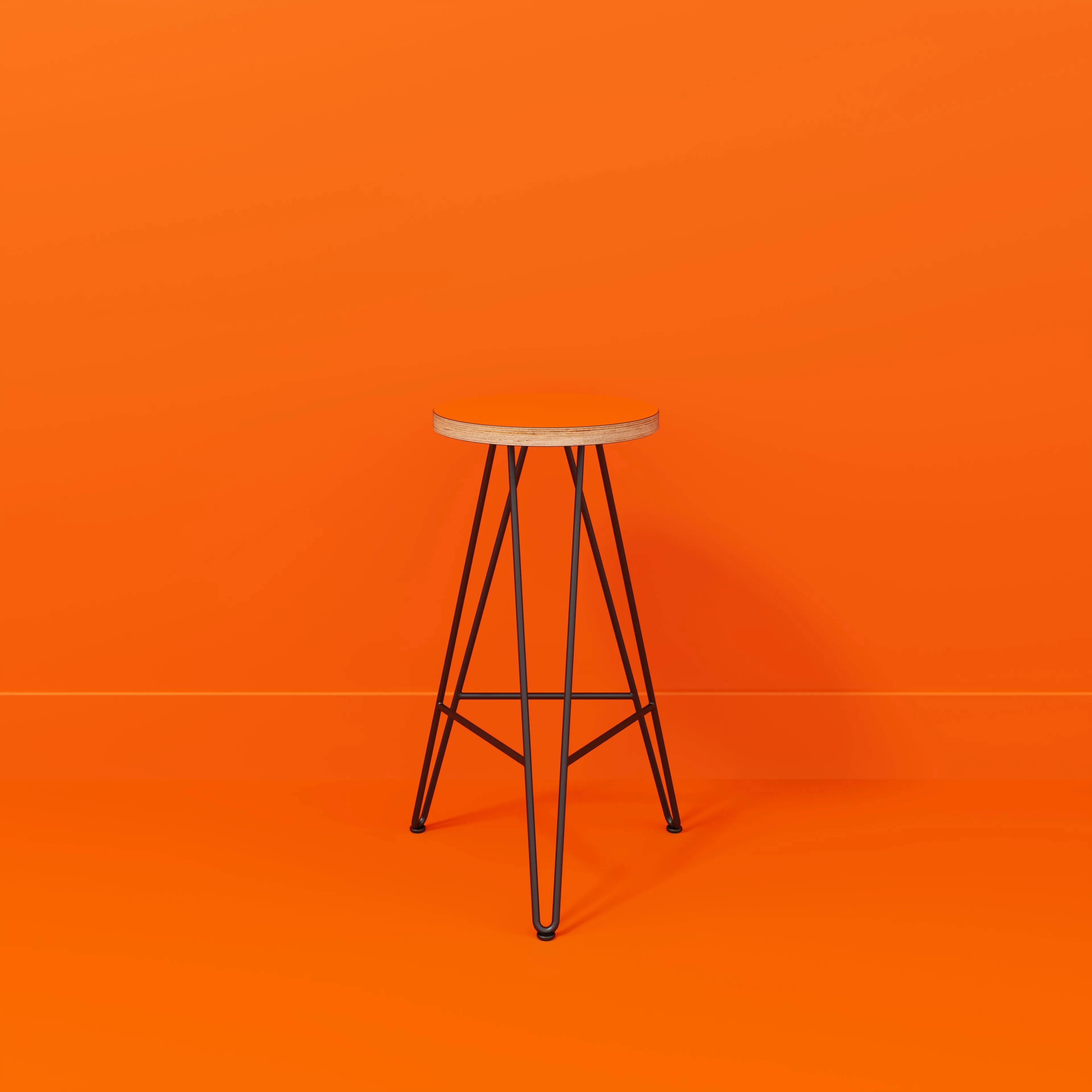 Plywood Bar Stool with Black Hairpin Base - Formica Levante Orange