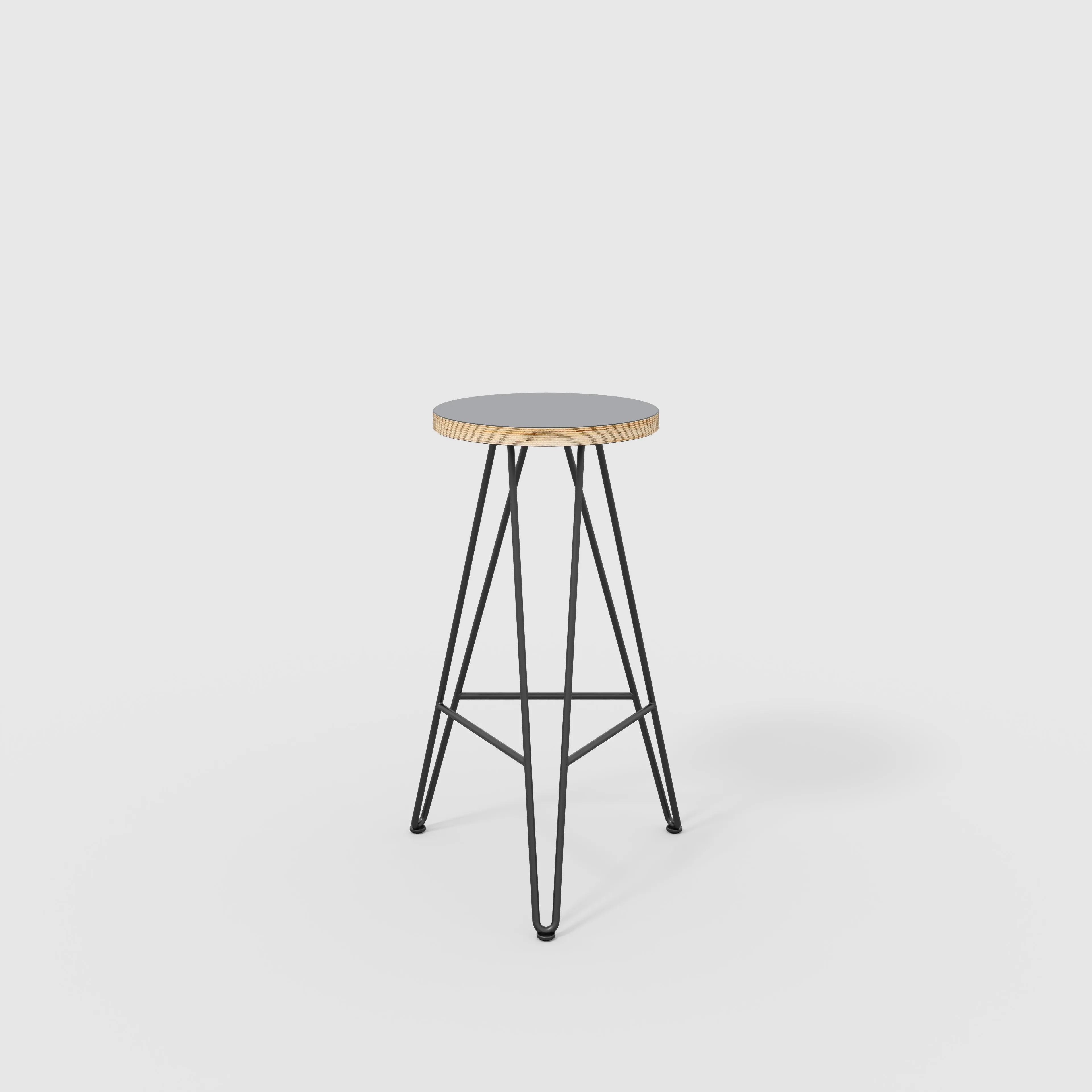 Plywood Bar Stool with Black Hairpin Base - Formica Tornado Grey