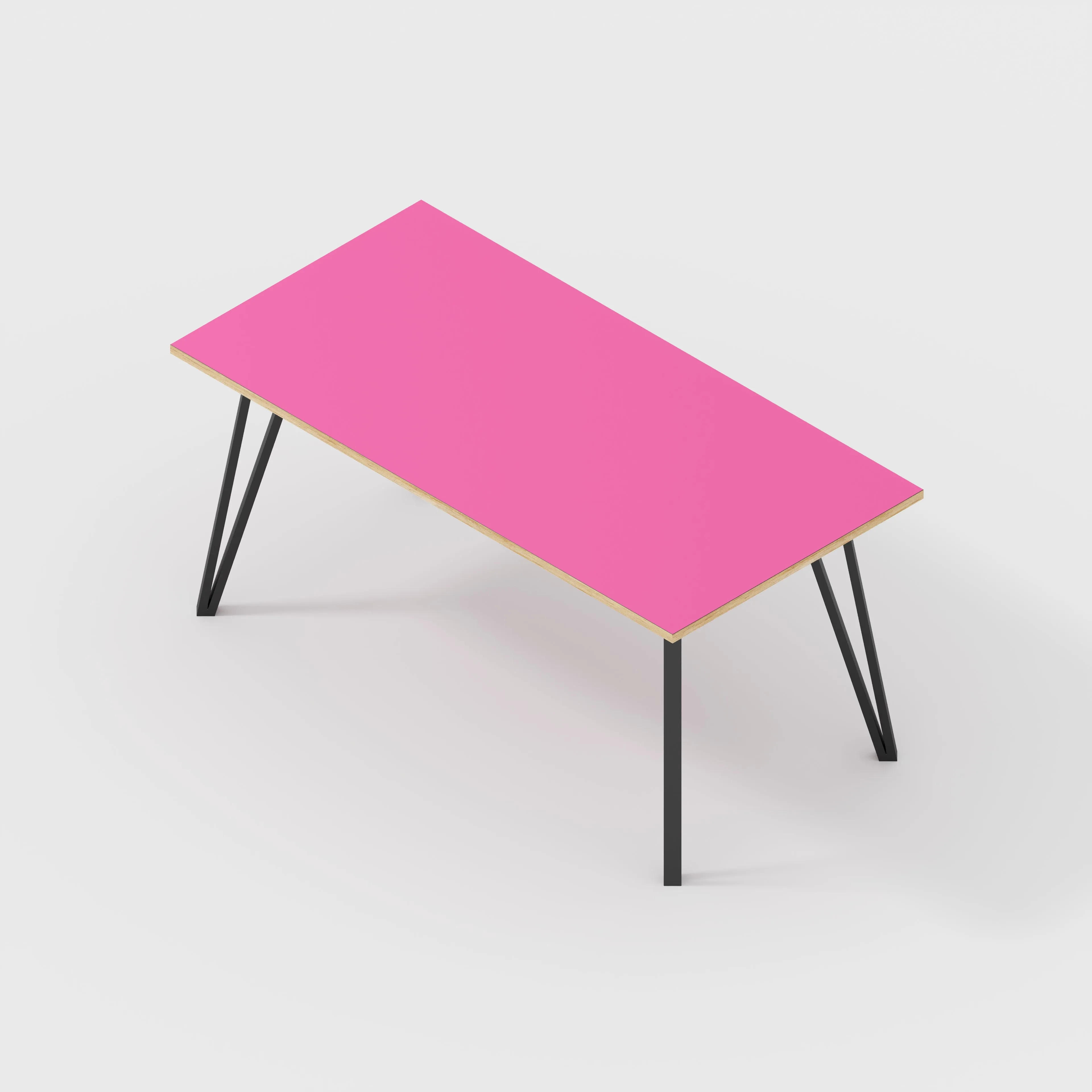 Plywood Desk with Black Box Hairpin Legs - Formica Juicy Pink - 1600(w) x 800(d) x 735(h)