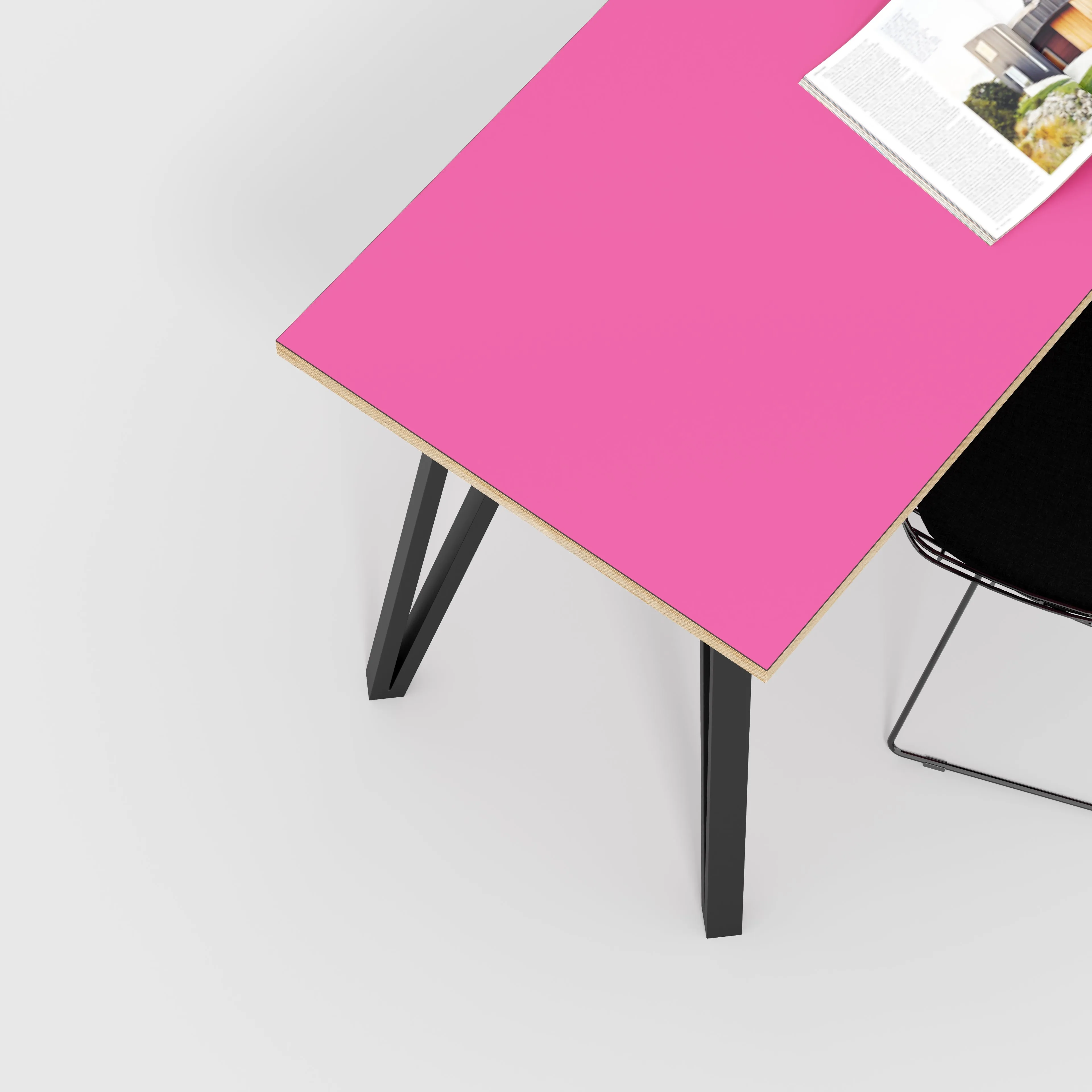 Plywood Desk with Black Box Hairpin Legs - Formica Juicy Pink - 1600(w) x 800(d) x 735(h)