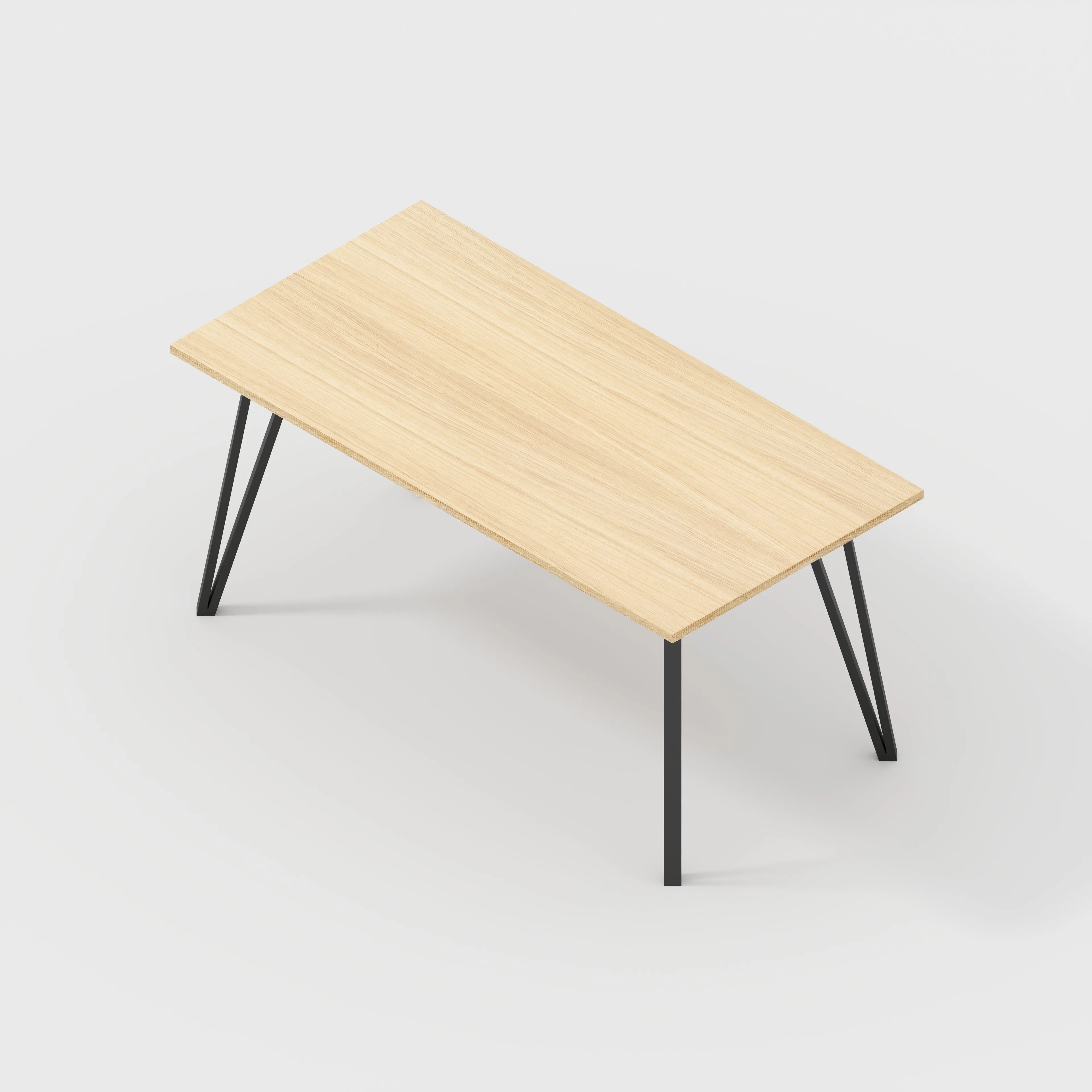 Plywood Desk with Black Box Hairpin Legs - Plywood Oak - 1600(w) x 800(d) x 735(h)