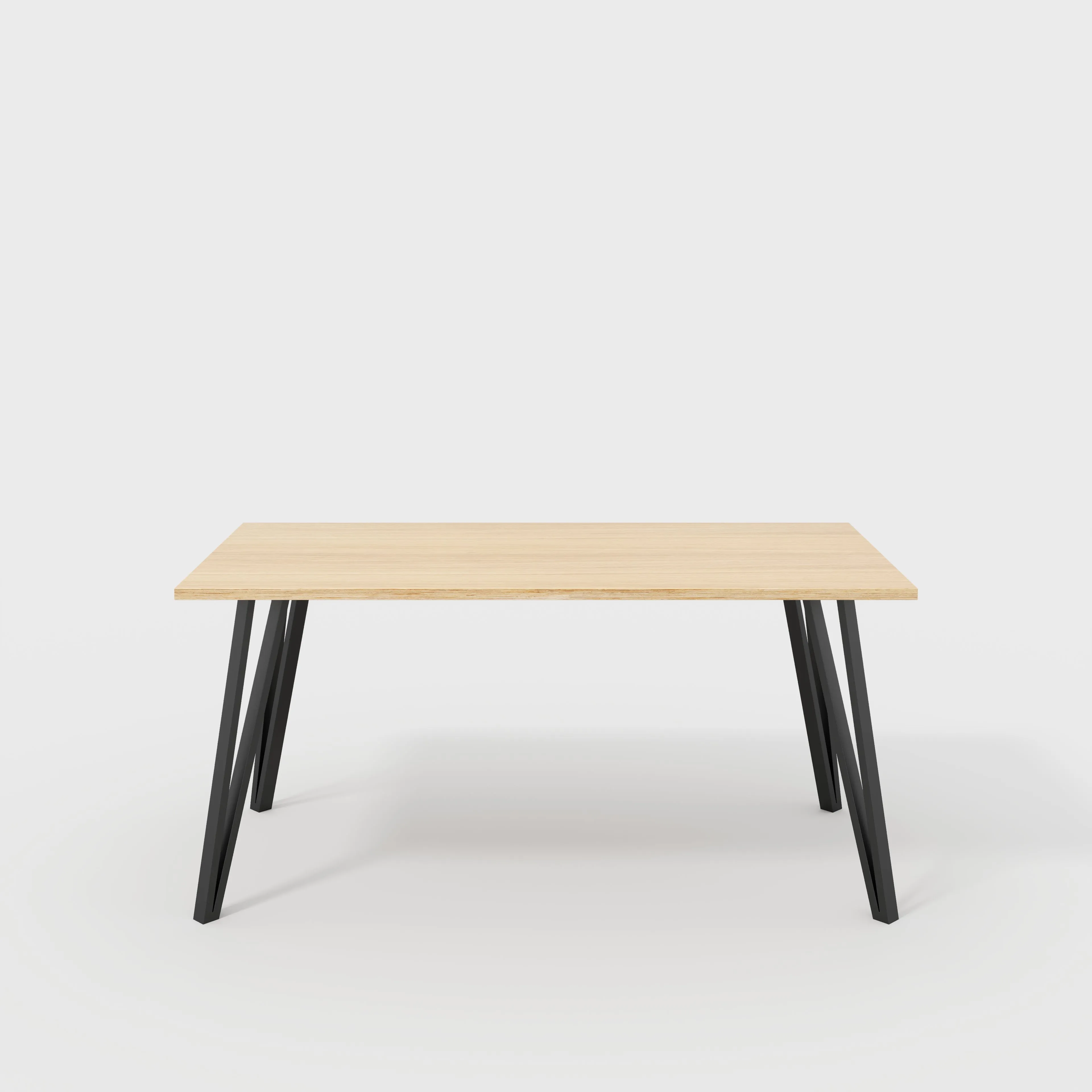 Plywood Desk with Black Box Hairpin Legs - Plywood Oak - 1600(w) x 800(d) x 735(h)