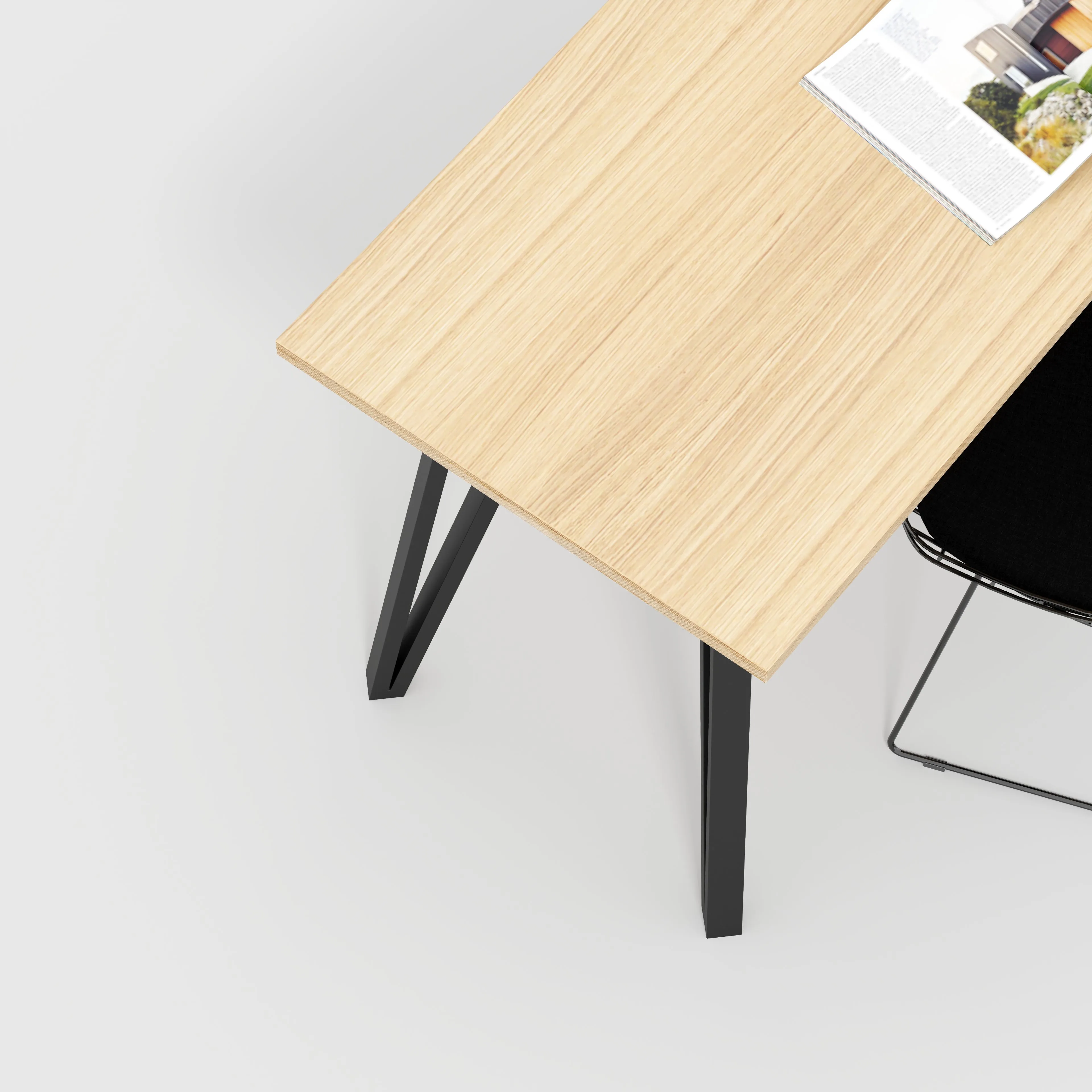 Plywood Desk with Black Box Hairpin Legs - Plywood Oak - 1600(w) x 800(d) x 735(h)