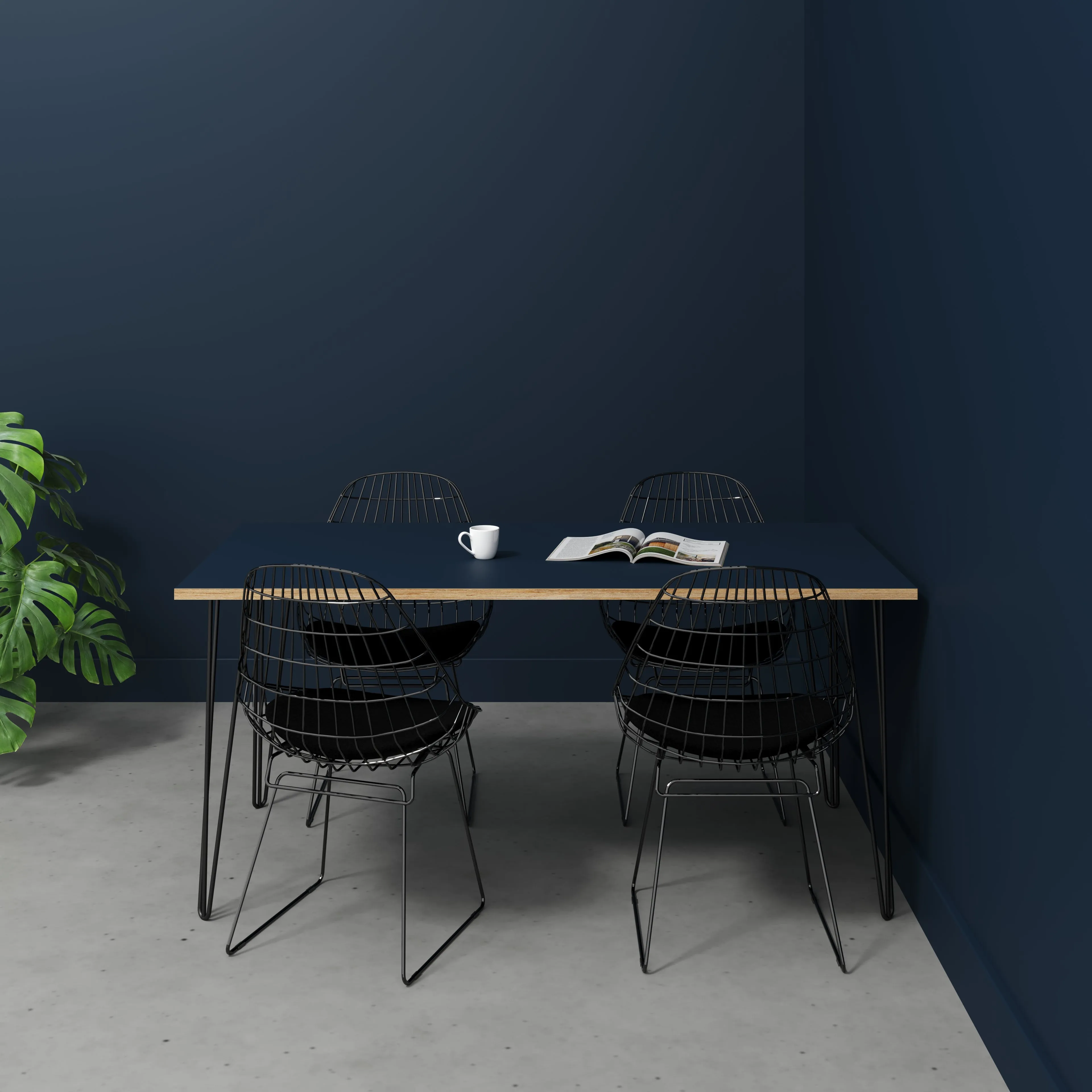 Plywood Table with Black Hairpin Legs - Formica Night Sea Blue - 1600(w) x 800(d)