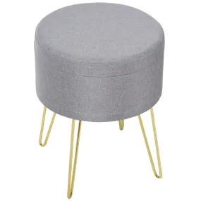 Polyester Upholstered Round Ottoman Footstool Grey/Gold