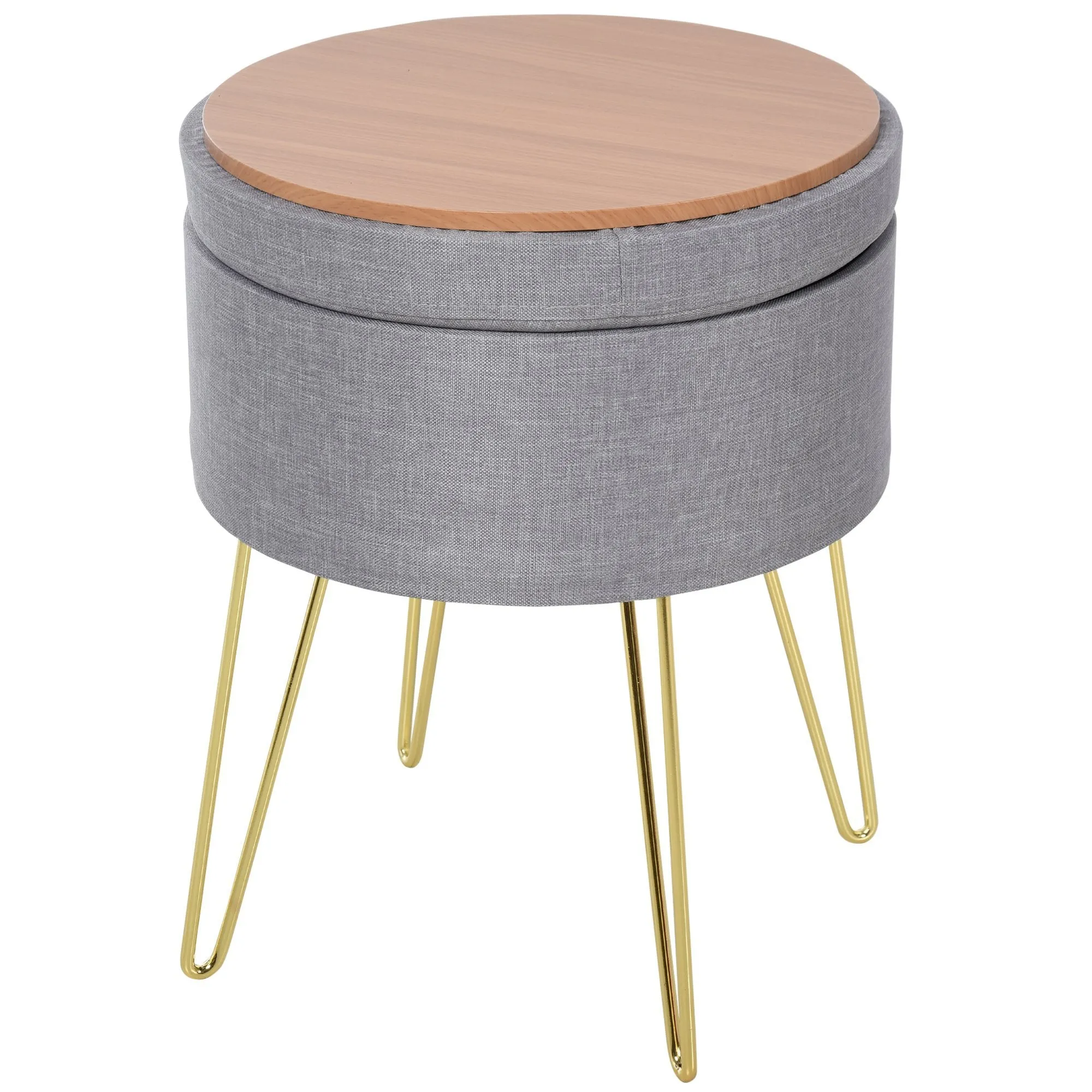 Polyester Upholstered Round Ottoman Footstool Grey/Gold