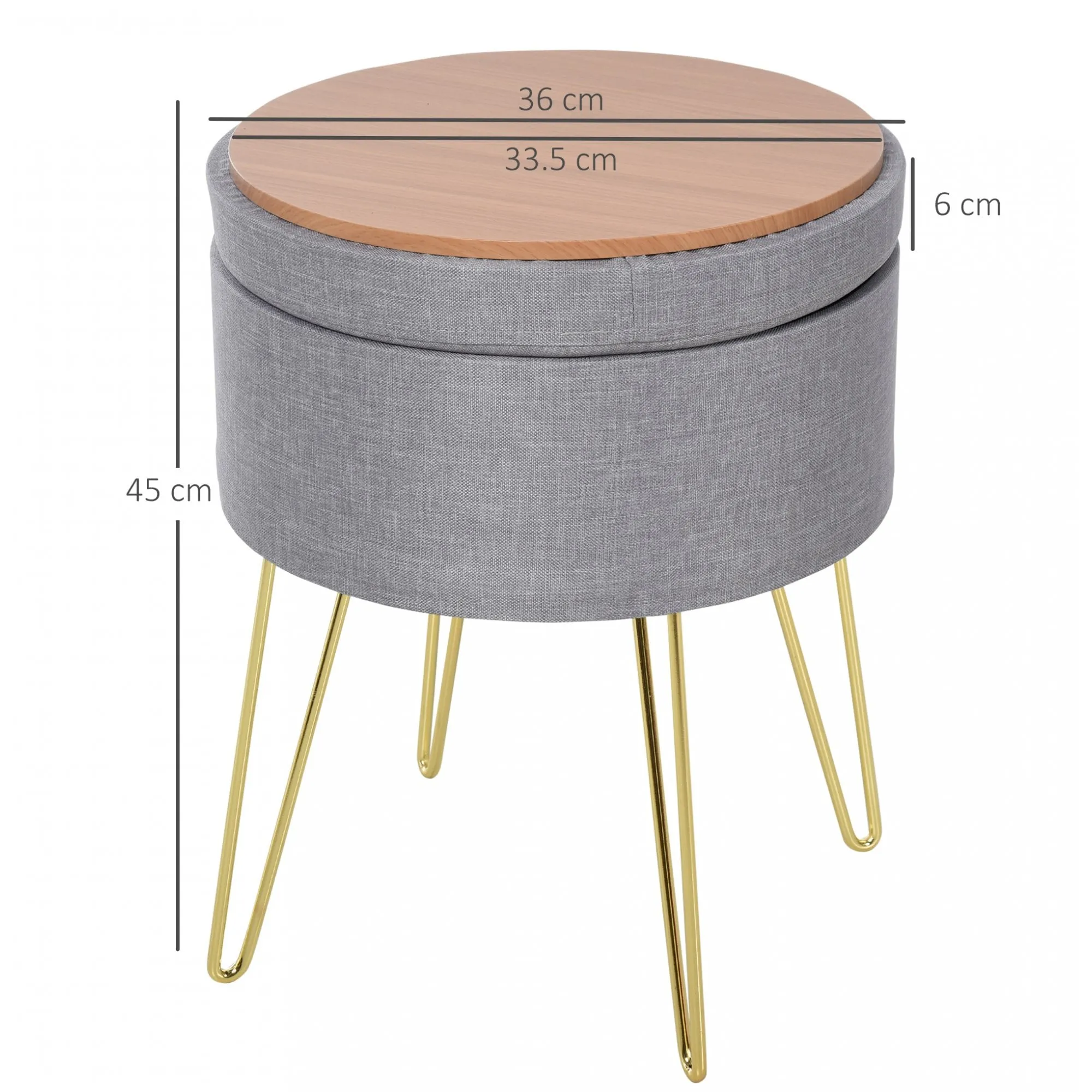 Polyester Upholstered Round Ottoman Footstool Grey/Gold