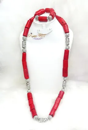 PrestigeApplause Men Women Coral Beads African Nigerian Embelished Necklace Jewellery Set