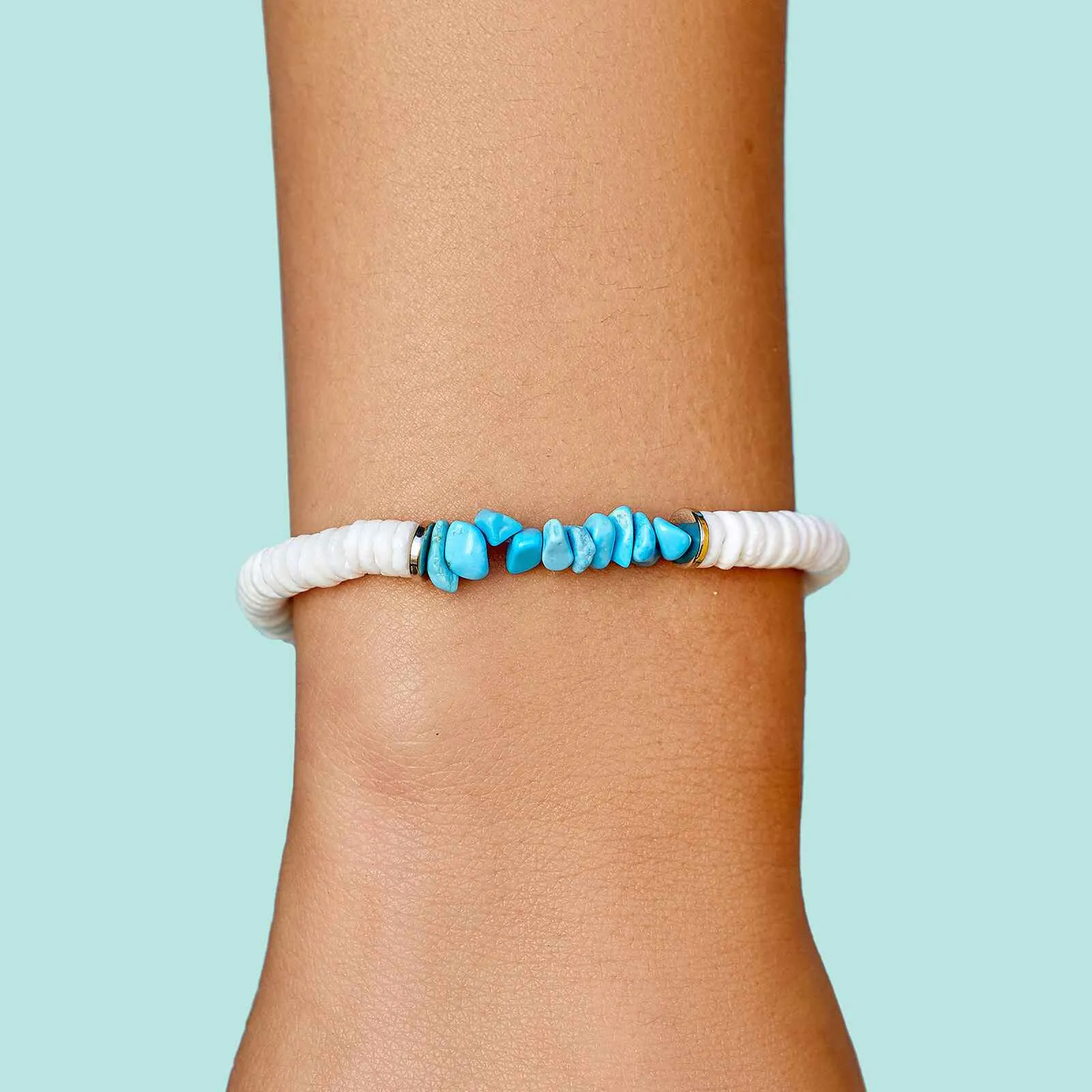 Puka Shell and Turquoise Chip Stretch Bracelet