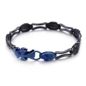 Punk-Inspired Stainless Steel Skull Cross Blue Bracelet for Men