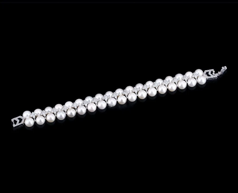 "Katelyn" - Pearl and Cubic Zirconia Bridal Bracelet