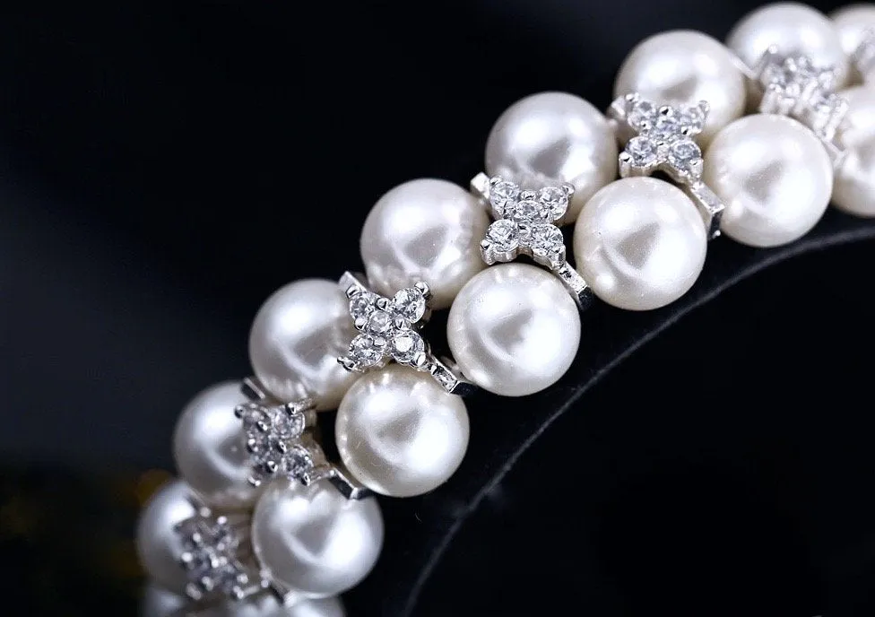 "Katelyn" - Pearl and Cubic Zirconia Bridal Bracelet