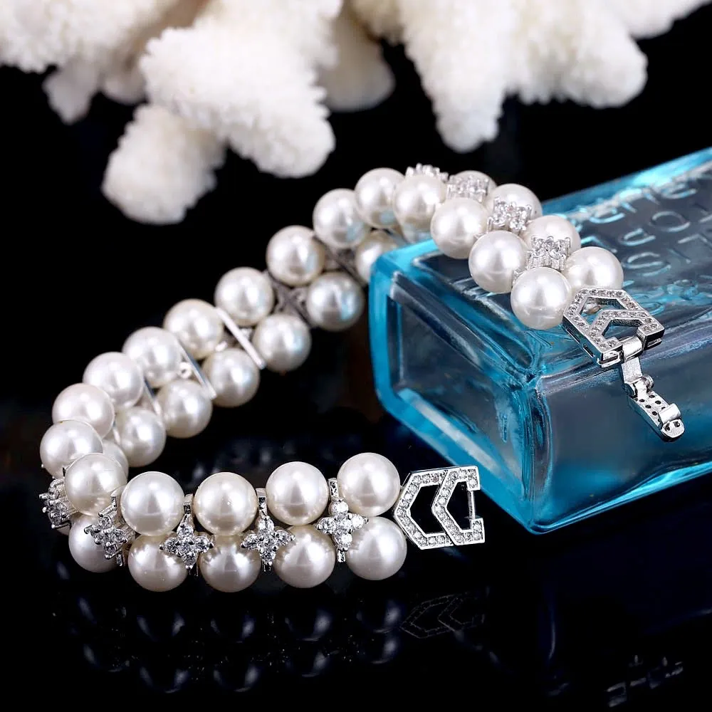 "Katelyn" - Pearl and Cubic Zirconia Bridal Bracelet