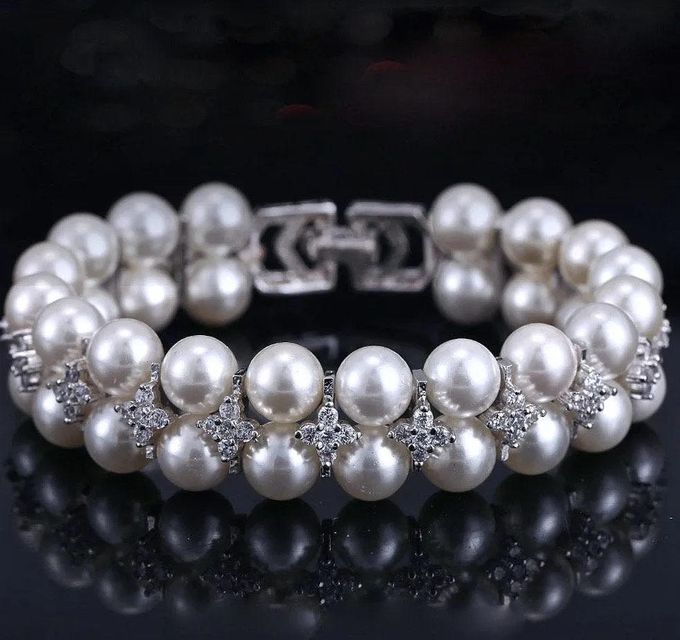 "Katelyn" - Pearl and Cubic Zirconia Bridal Bracelet