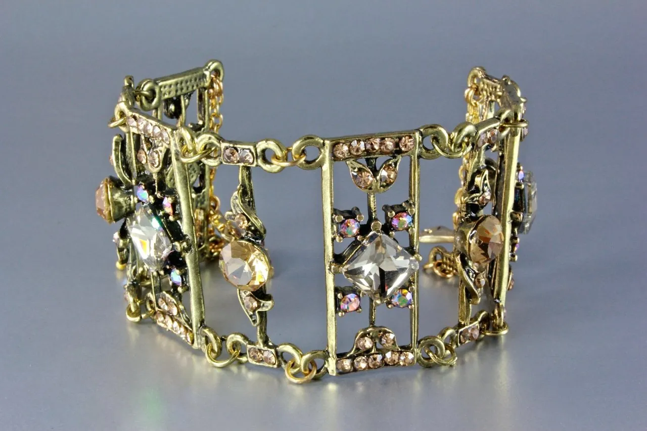 "Ladder To My Heart" - Swarovski Crystal Antiqued Brass Bracelet