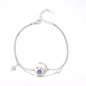 Rabbit Moon Hexagram Star Double Layer Silver Bracelet