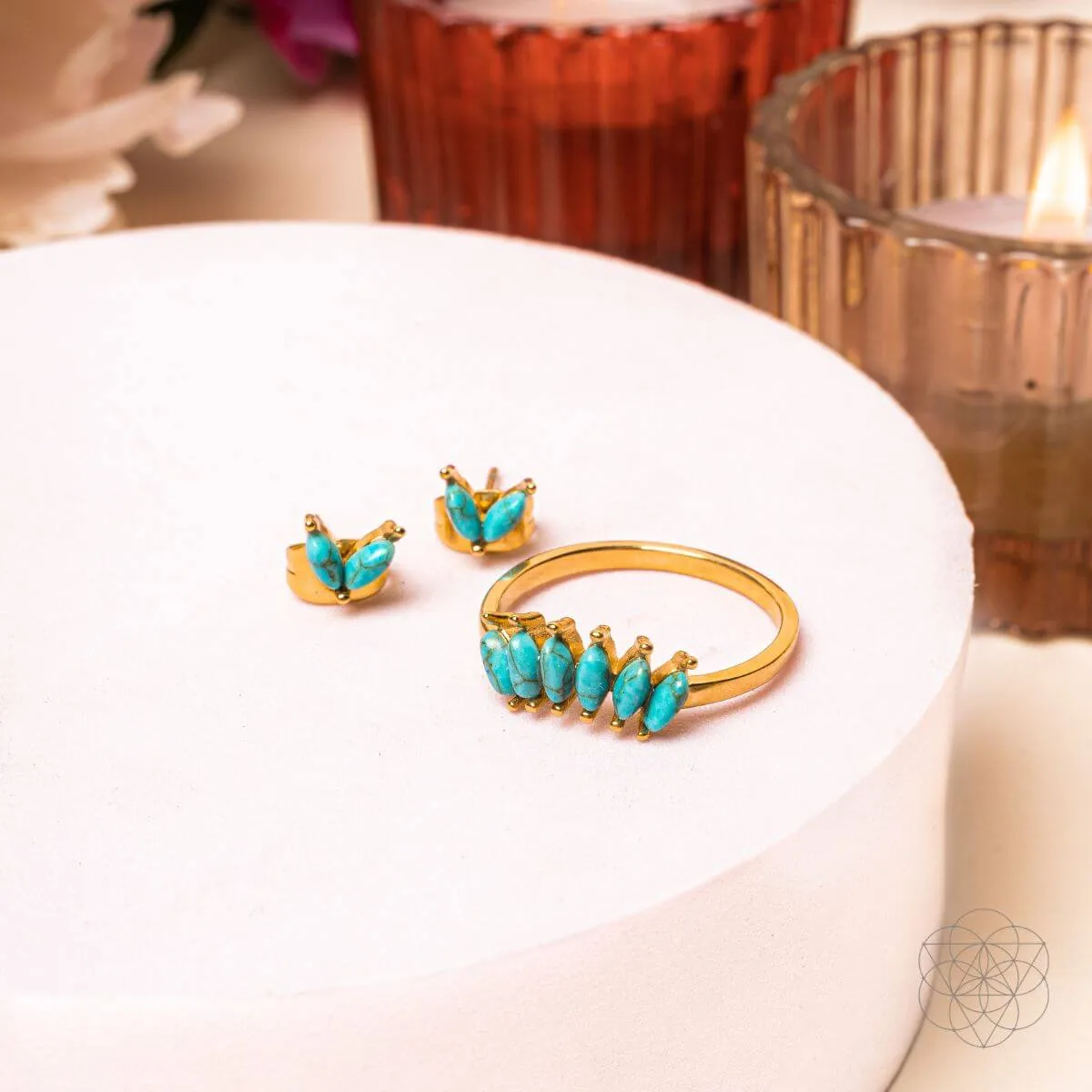 Radiant Shield - Turquoise Earrings and Ring Protection Set