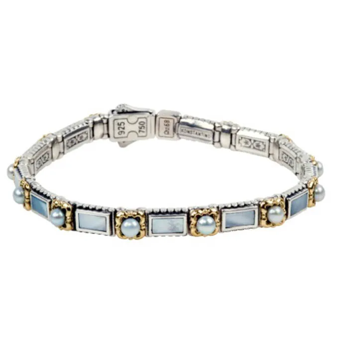 Rectangle Link Bracelet with Mother of Pearl and Pearl