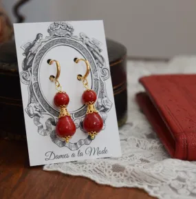 Red Coral and Filigree Teardrop Earrings