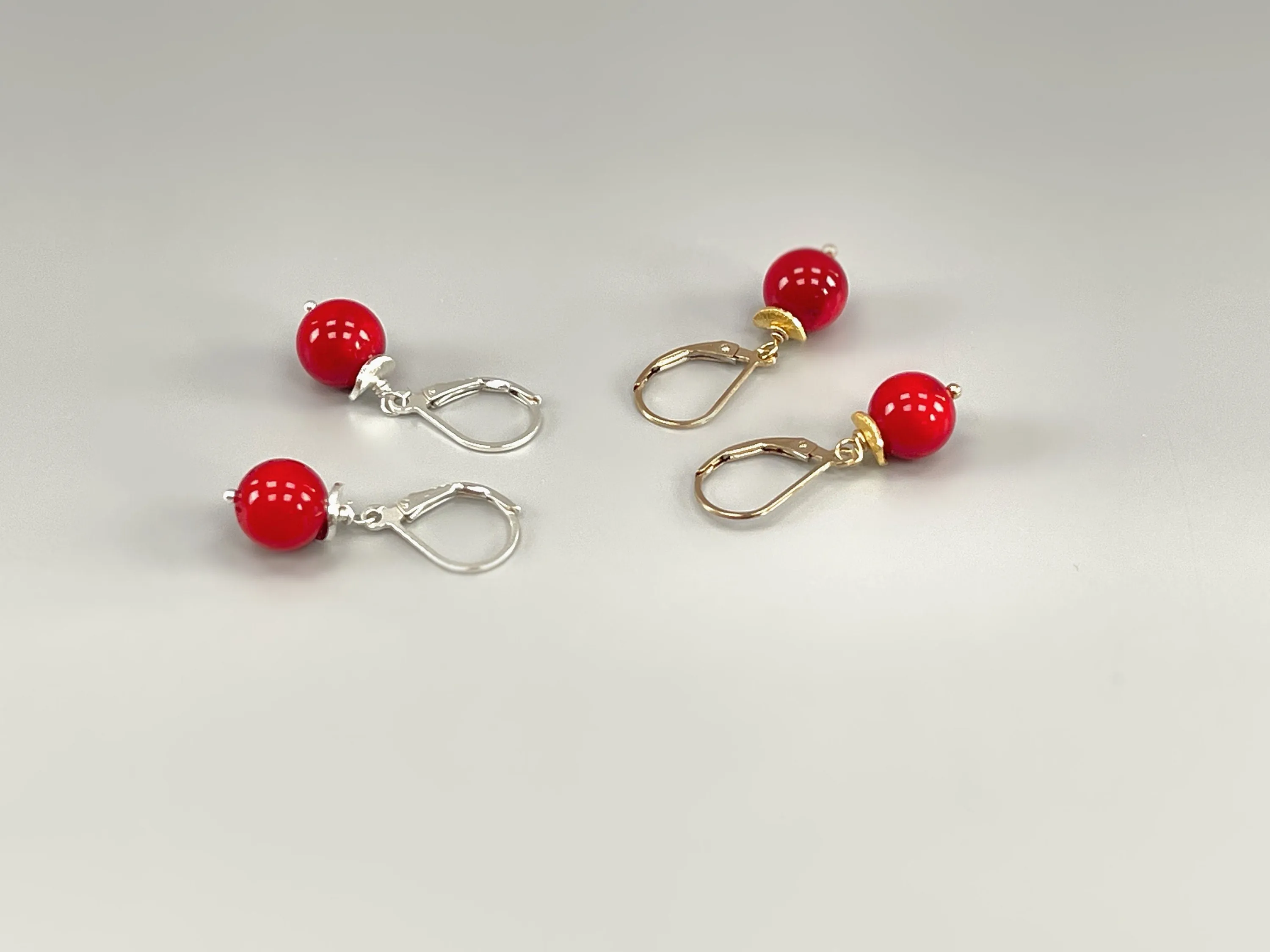 Red Coral Earrings dangle 14k Gold Fill, Sterling Silver