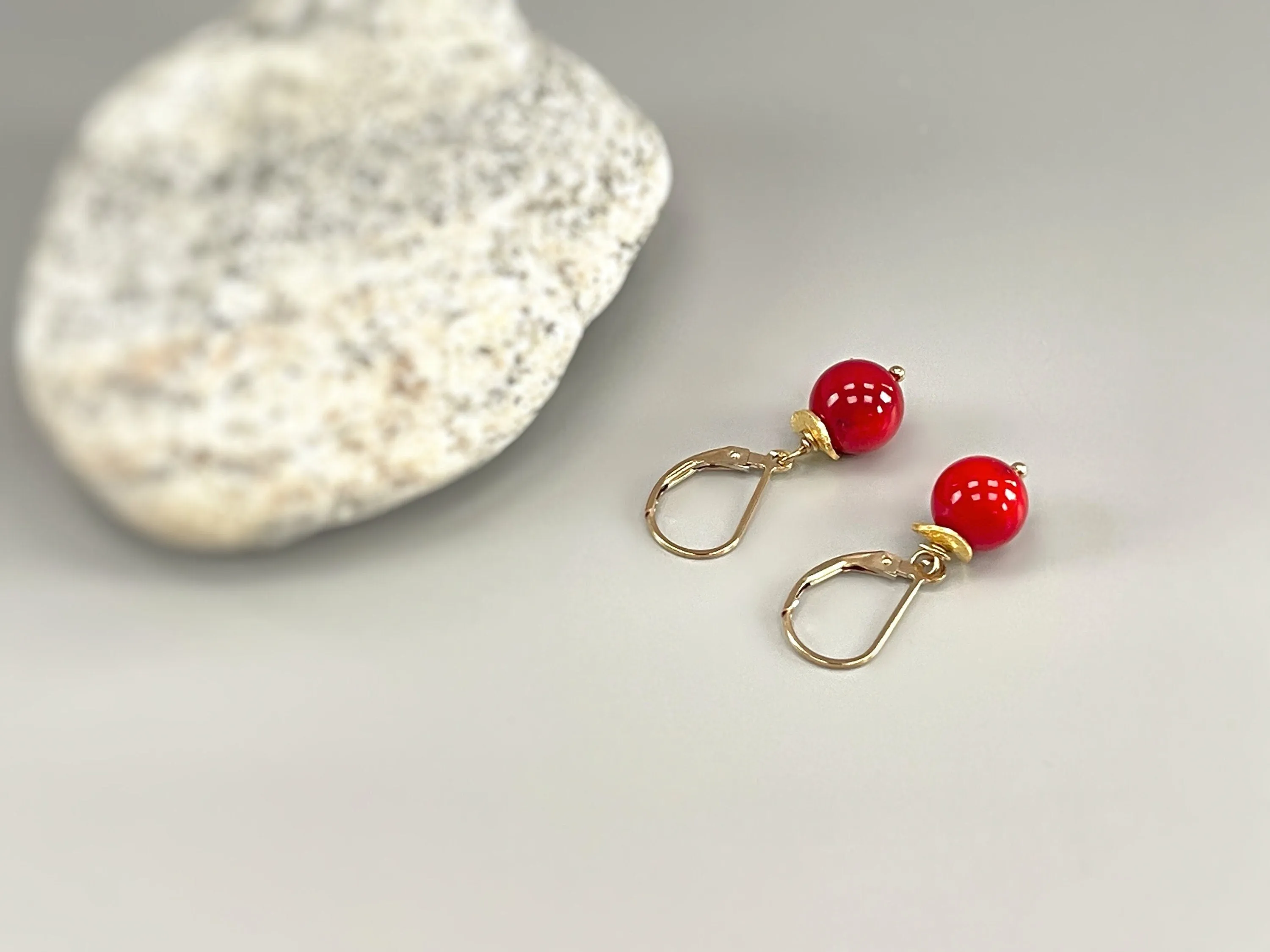 Red Coral Earrings dangle 14k Gold Fill, Sterling Silver