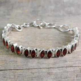 Red Marquise Garnet and Silver Tennis Bracelet Handcrafted in India