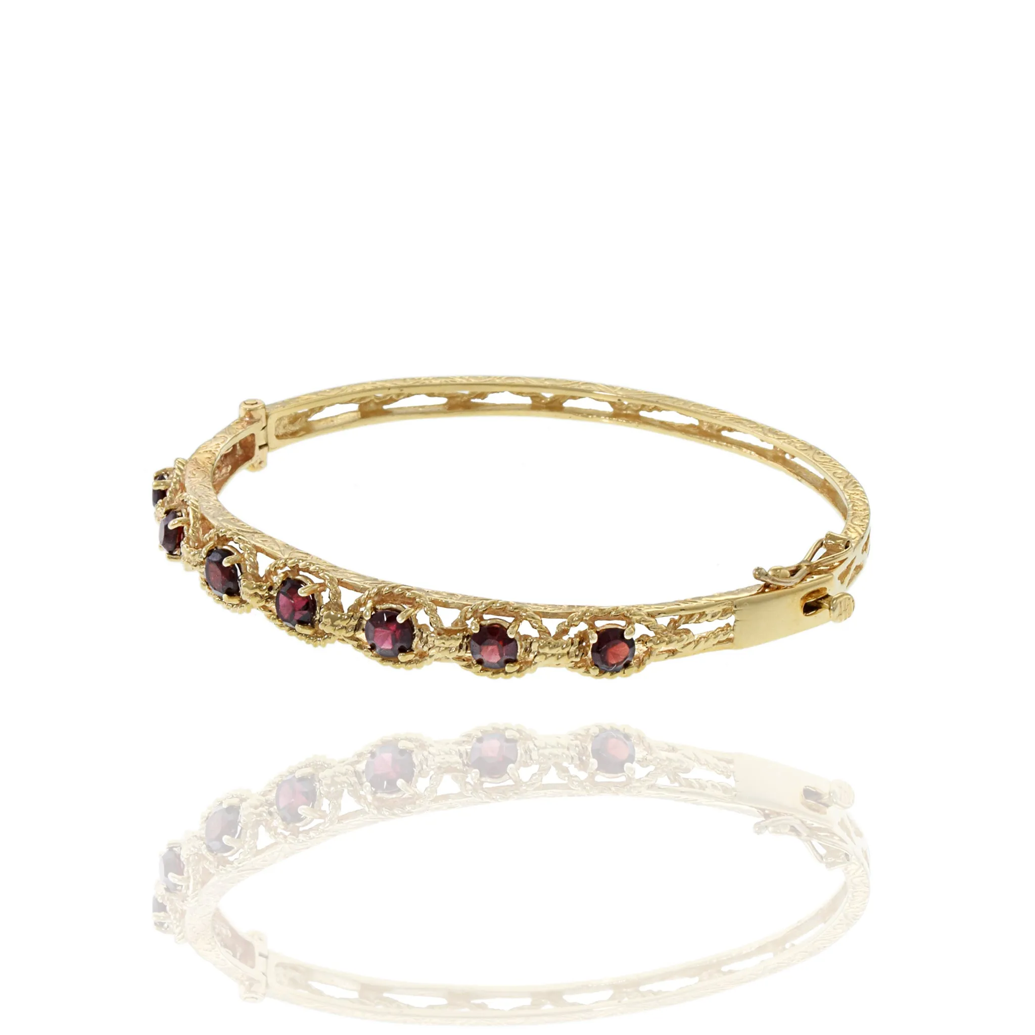 Retro Era 14KT Yellow Gold Garnet Bangle Bracelet