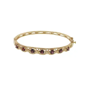 Retro Era 14KT Yellow Gold Garnet Bangle Bracelet