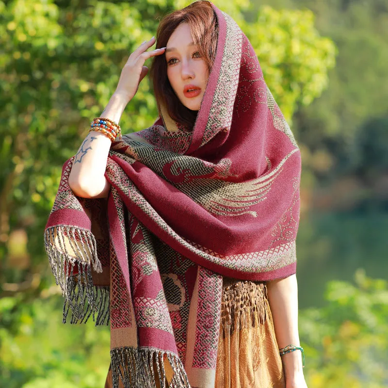 Retro Ethnic Grassland Tibet Blanket Shawl Thick Scarf