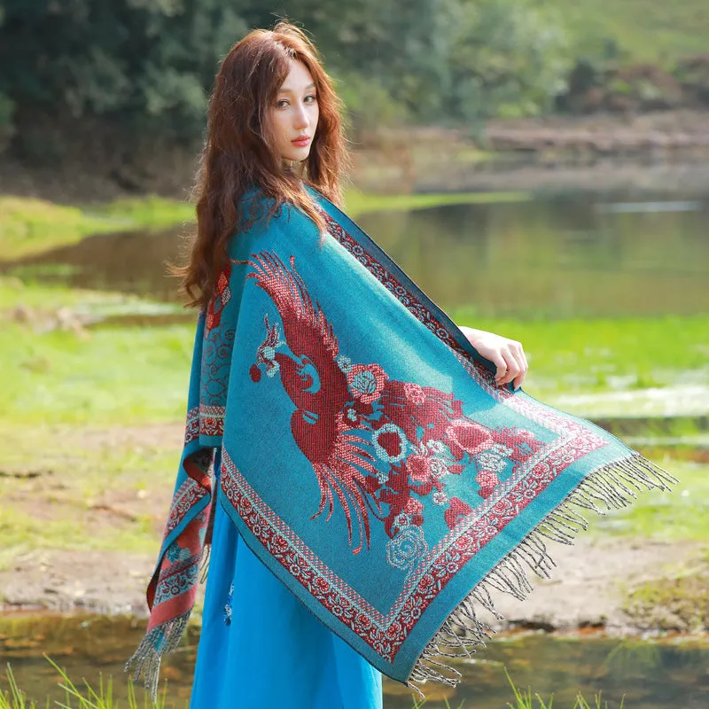 Retro Ethnic Grassland Tibet Blanket Shawl Thick Scarf