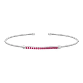 Rhodium Finish Sterling Silver Cable Cuff Bracelet with Simulated Garnet Birth Gems - January