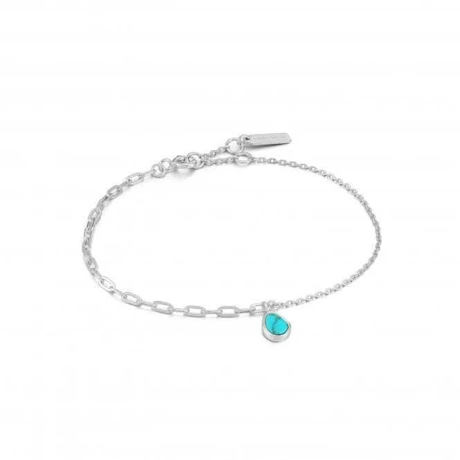 Rhodium Tidal Turquoise Mixed Link Bracelet B027-02H