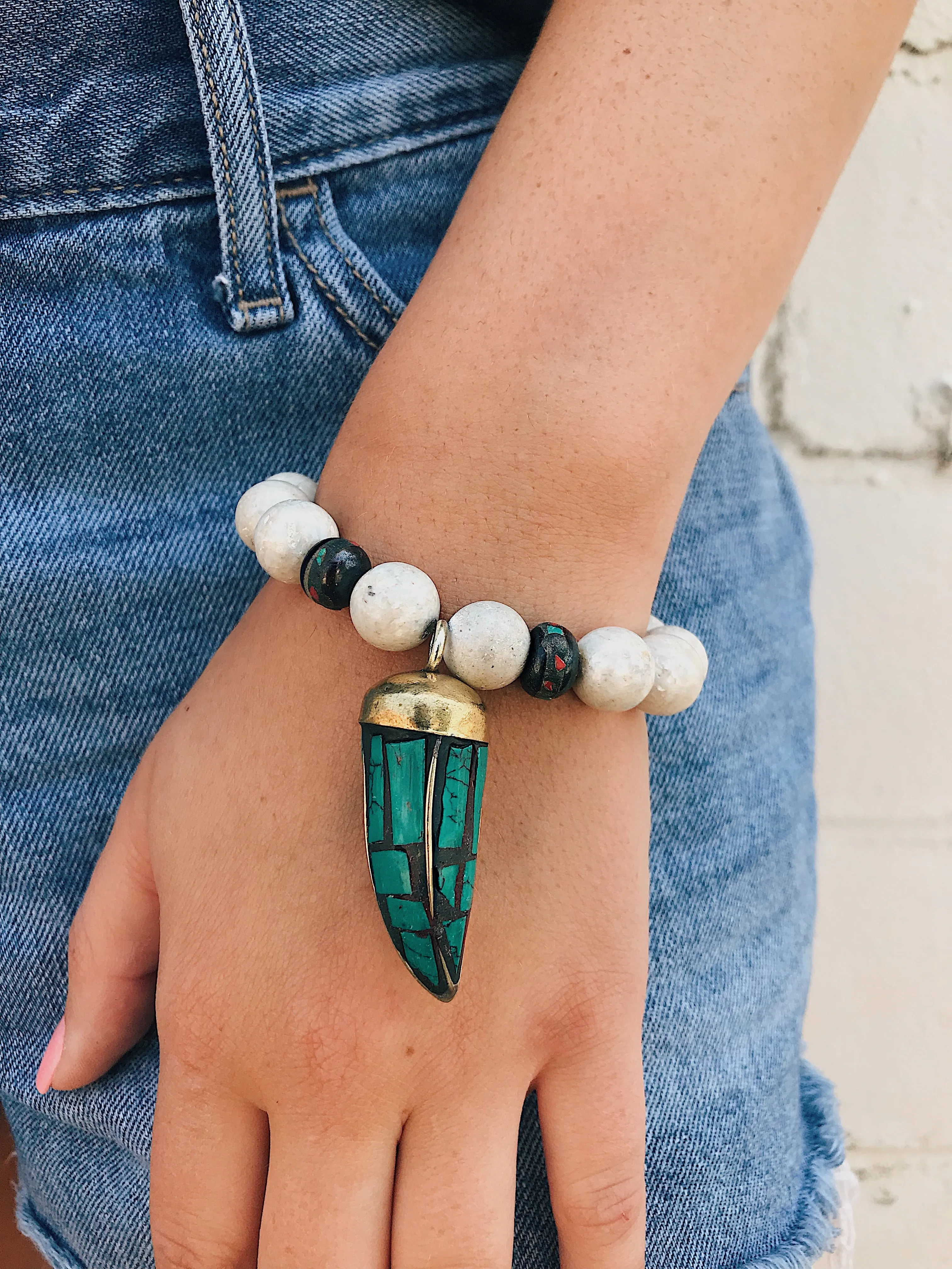 River Sediment Bracelet // Gemstone Horn Charm