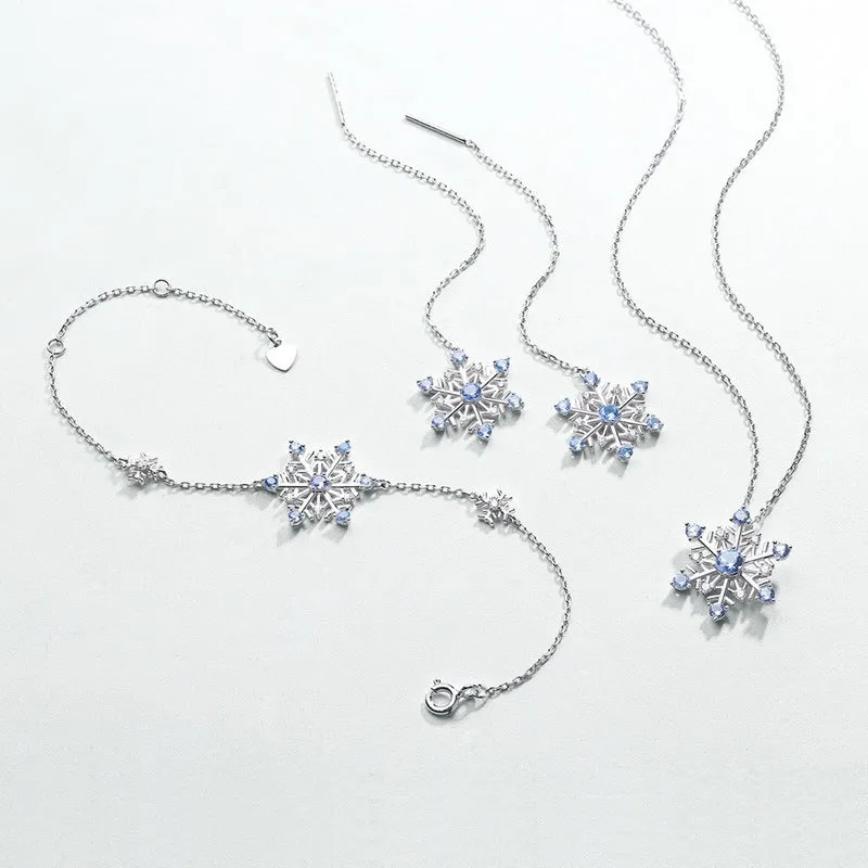 Romantic Blue Spinel Zircon Hexagonal Snowflake Sterling Silver Bracelet