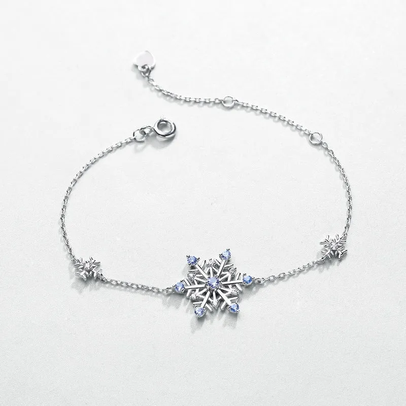 Romantic Blue Spinel Zircon Hexagonal Snowflake Sterling Silver Bracelet