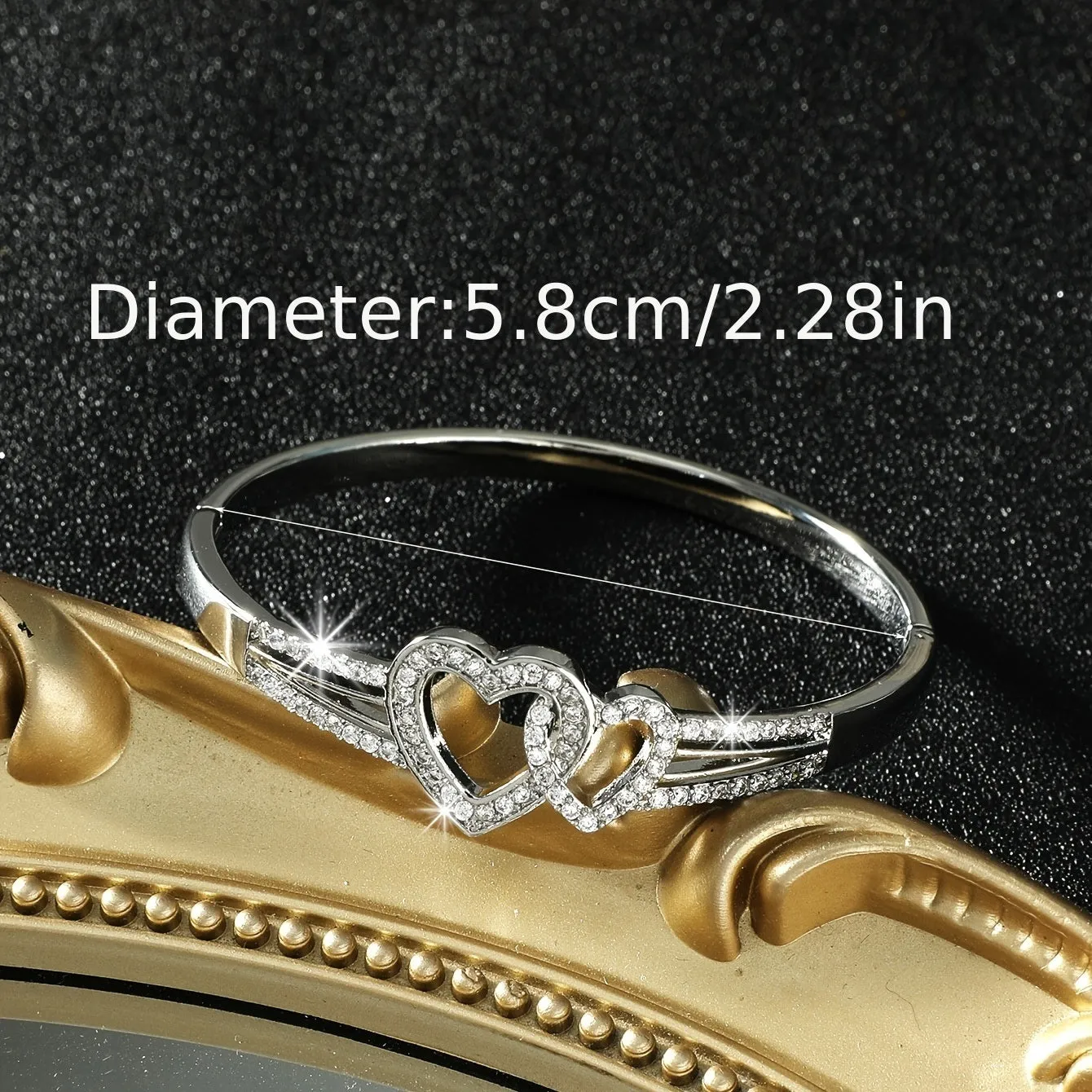 Romantic Cuff Bangle Bracelet Double Hollow Heart Shape With Full Of Shiny Zircon Bangle Bracelet For Women & Girls Valentine's Day Present