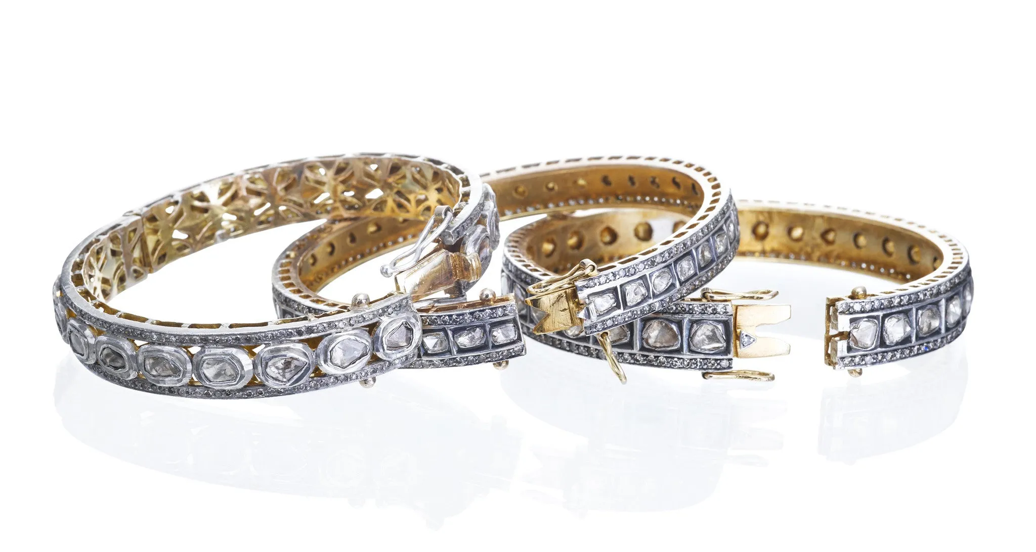 Rough-Cut Diamond Bangle Braclets (Set of 3)