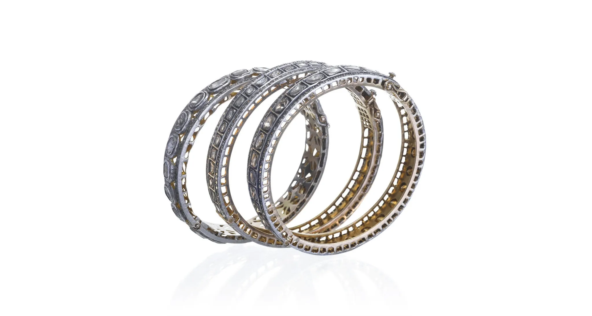 Rough-Cut Diamond Bangle Braclets (Set of 3)