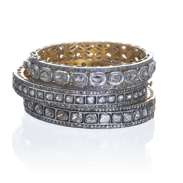 Rough-Cut Diamond Bangle Braclets (Set of 3)