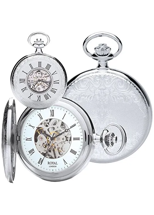 ROYAL LONDON POCKET WATCH MECHANICAL SILVER CASE 91202.01