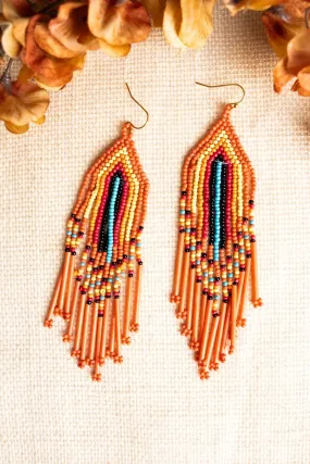 SALE! Fall River Coral Multi Seed Bead Fringe Earrings