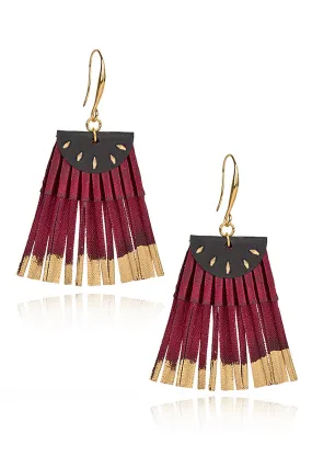 Scallop Bordeaux Fabric Earrings